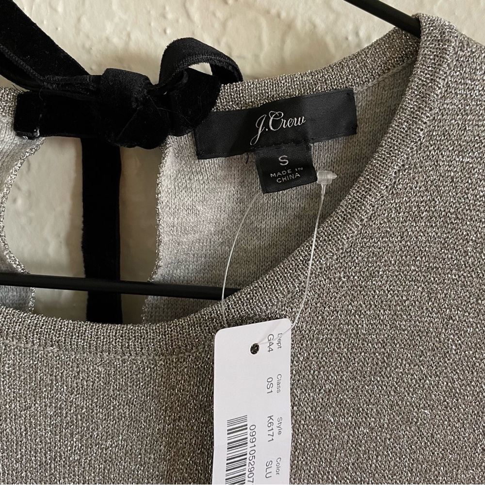 J. Crew sleeveless lurex silver metallic jumpsuit with velvet tie small NEW - Picture 6 of 9
